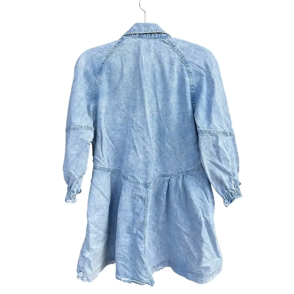 Free People We The Free Hannah Denim Mini Dress Small Light Wash Shirt Dress